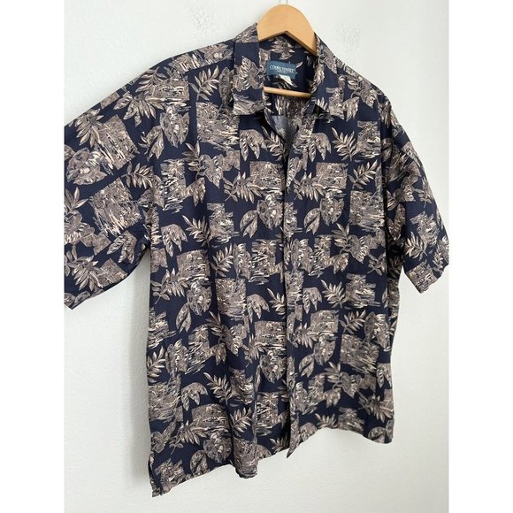 Cooke Street Mens 2XL Aloha Hawaiian Shirt Button Down Blue Tan Excellent Palm - Picture 3 of 7